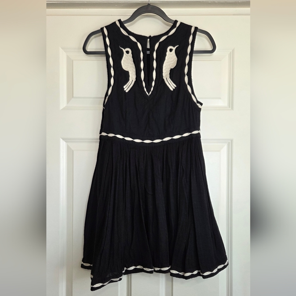 Free People Black & White Birds of a Feather Cotton  Sundress - Size 6 - Picture 3 of 9